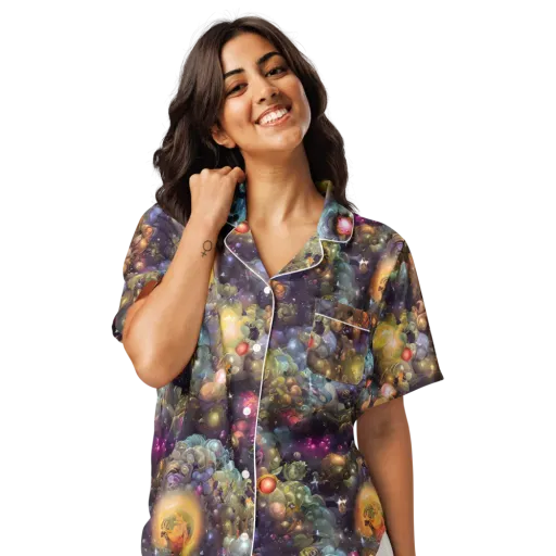 Cosmic Gem Garden on a Women's Short Sleeve Pajama Top