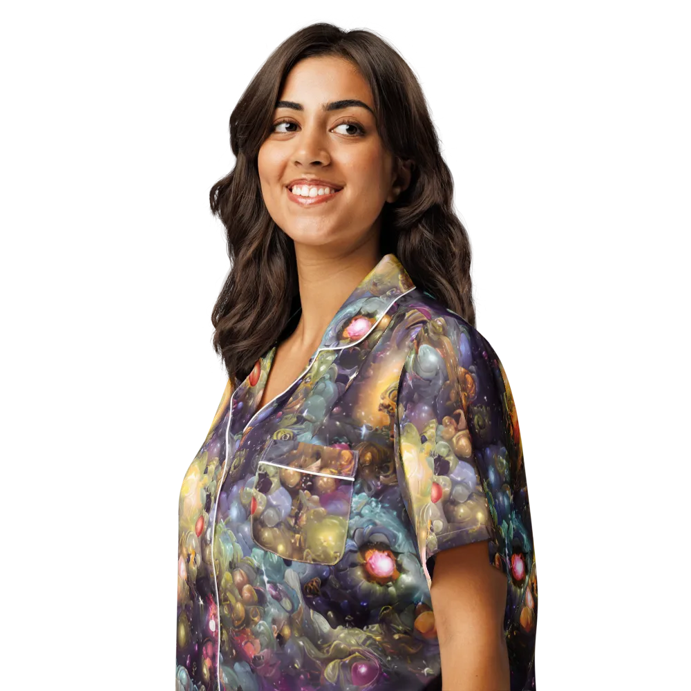 Cosmic Gem Garden on Women's Short Sleeve Pajama Top — Left Front