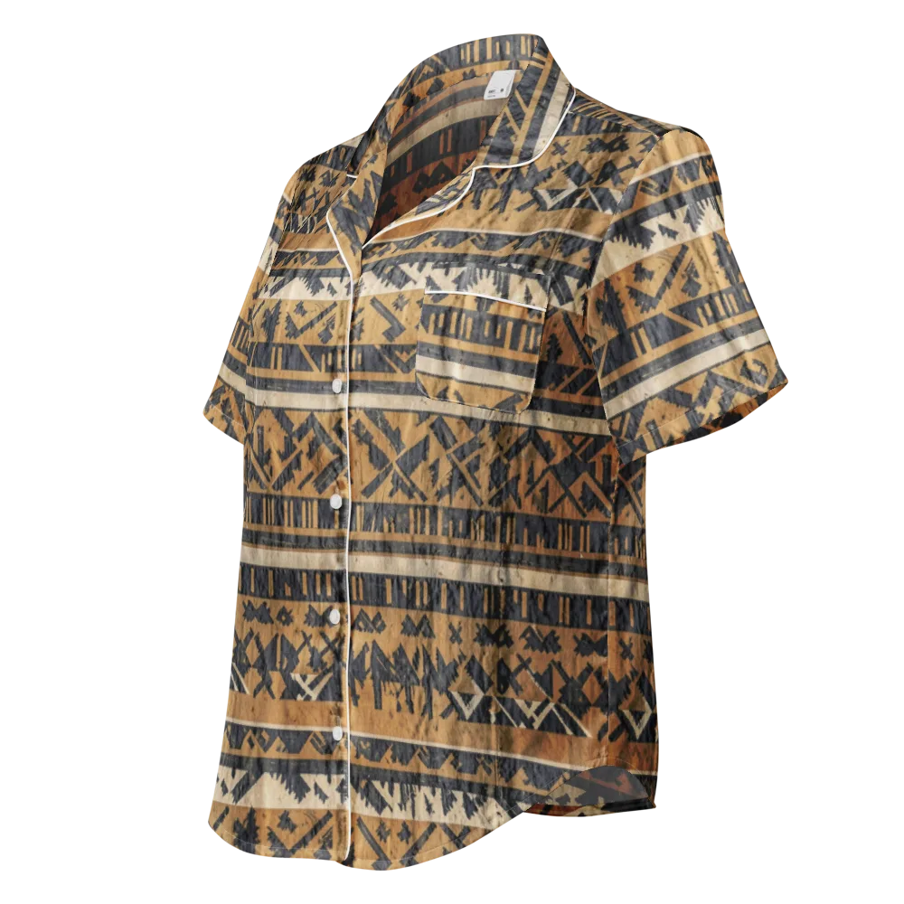 Ochre Nomad on Women's Short Sleeve Pajama Top — Left Front