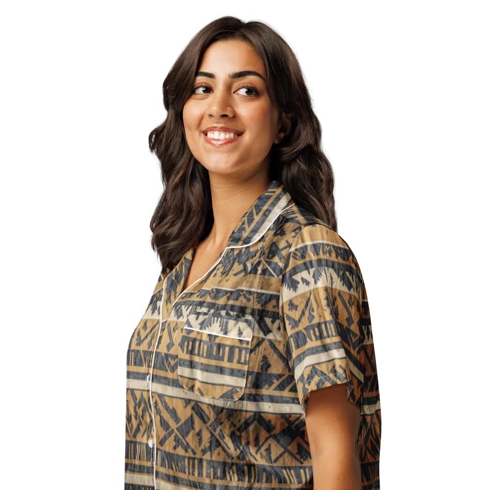 Ochre Nomad on Women's Short Sleeve Pajama Top — Left Front