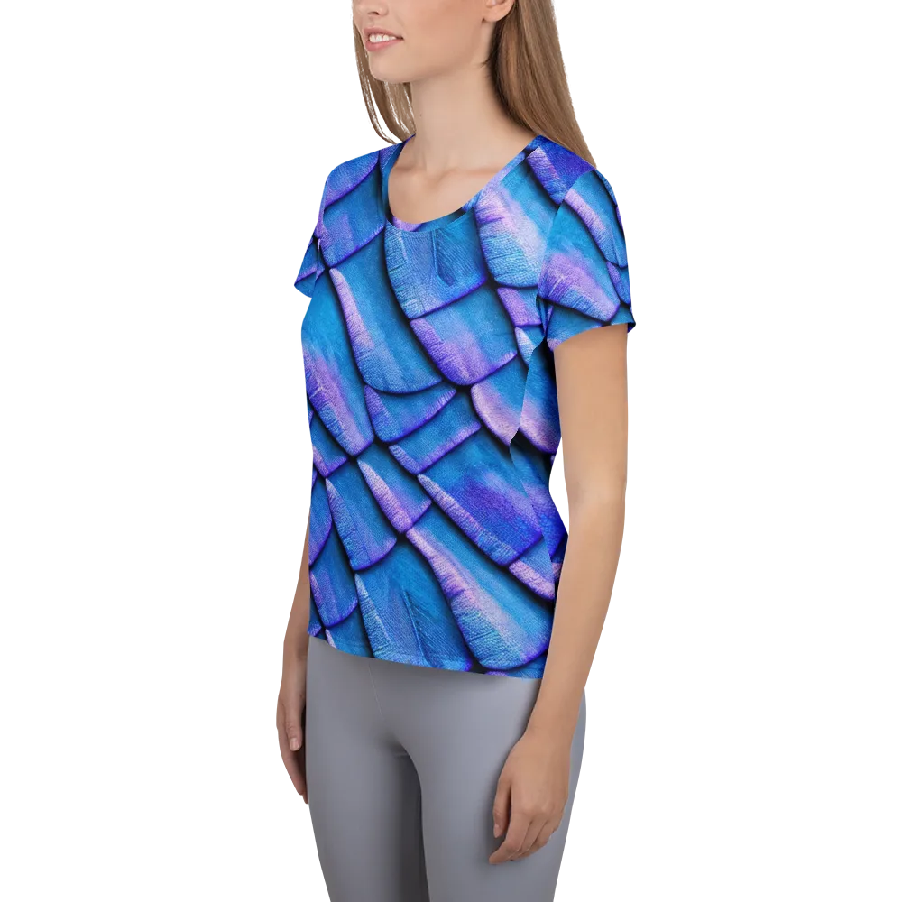 Electric Scales on Women's Athletic T-Shirt — Left
