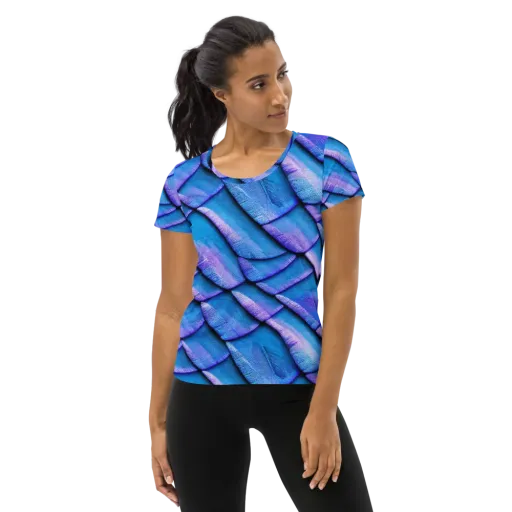 Electric Scales on a Women's Athletic T-Shirt