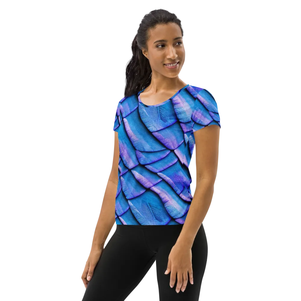 Electric Scales on Women's Athletic T-Shirt — Left