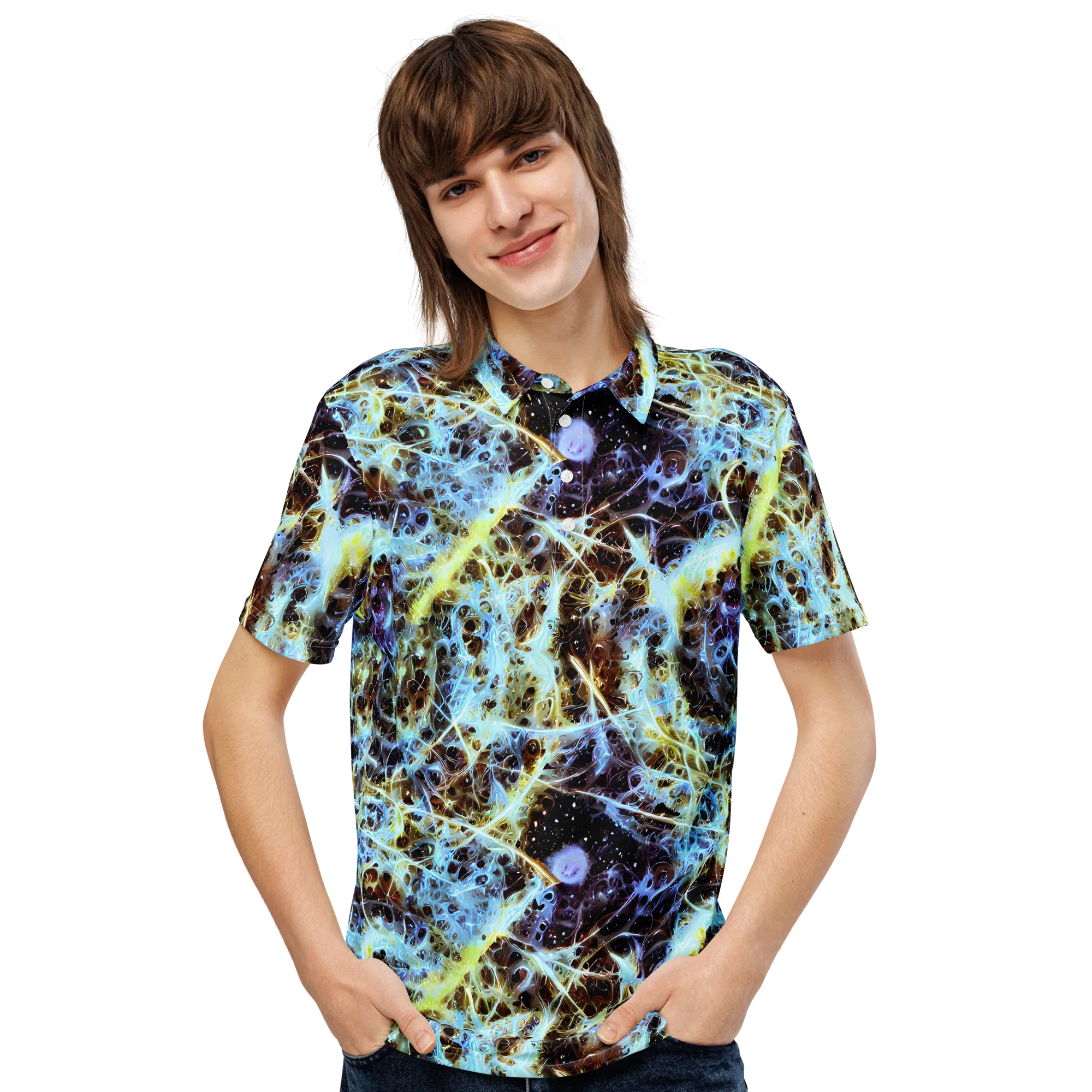 Iridescent Orbit on Men's Slim Fit Polo Shirt — Front