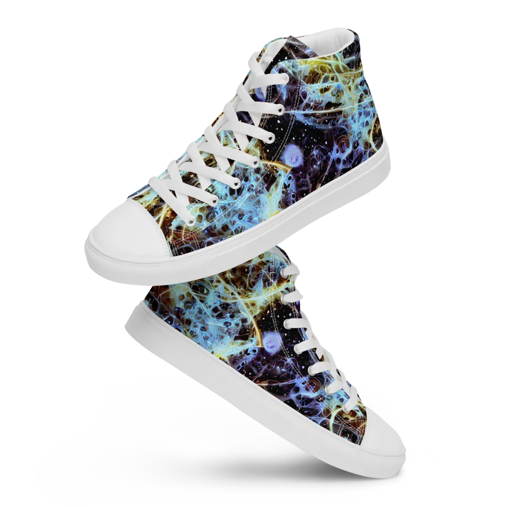 Iridescent Orbit on Men's High Top Canvas Shoes — Front