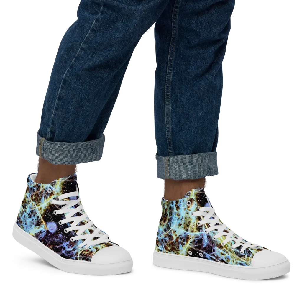 Iridescent Orbit on Men's High Top Canvas Shoes — Right