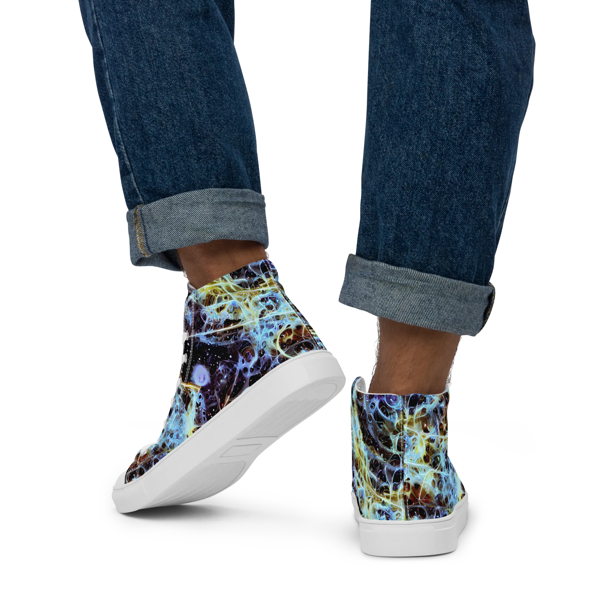 Iridescent Orbit on Men's High Top Canvas Shoes — Back