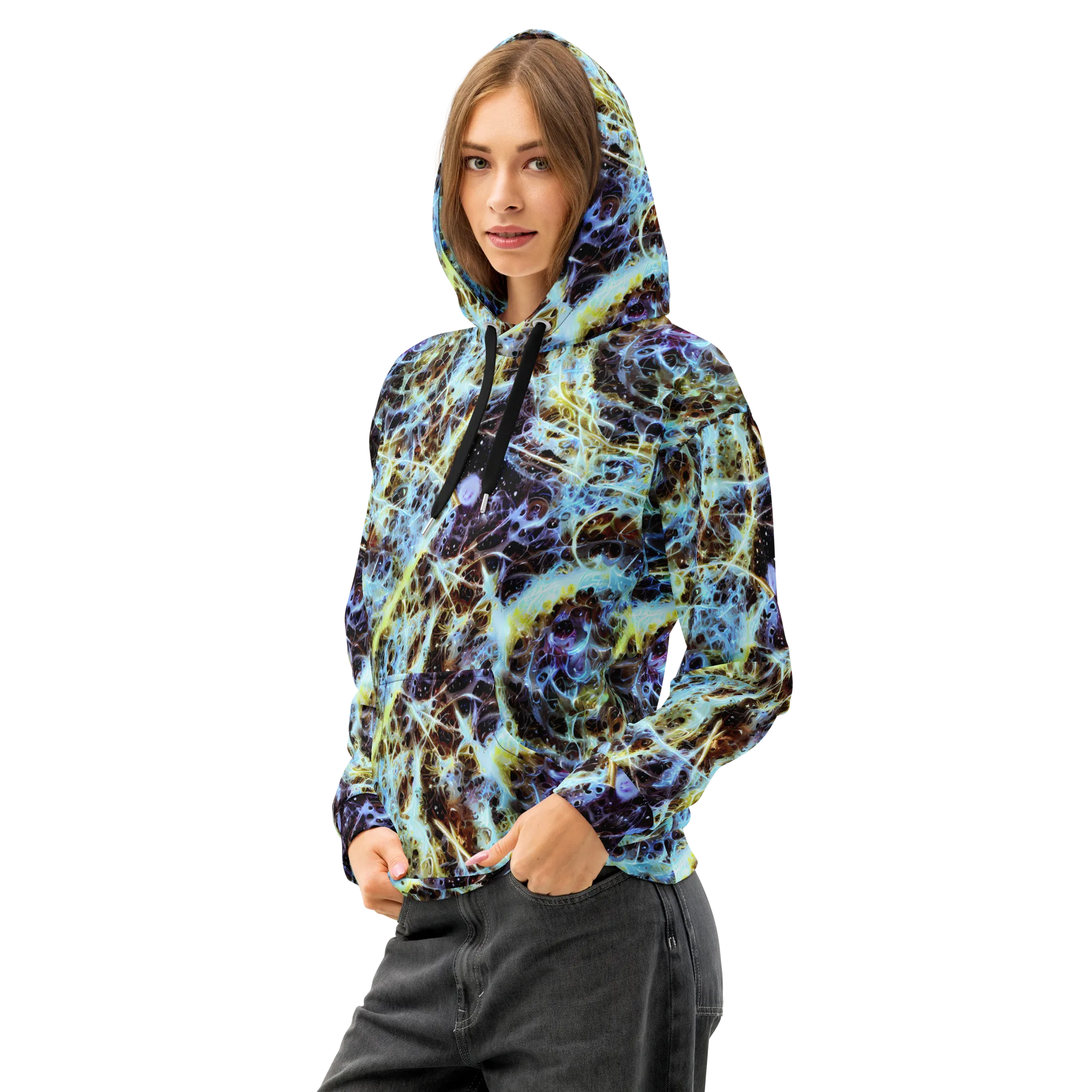 Iridescent Orbit on Cotton Hoodie — Left Front