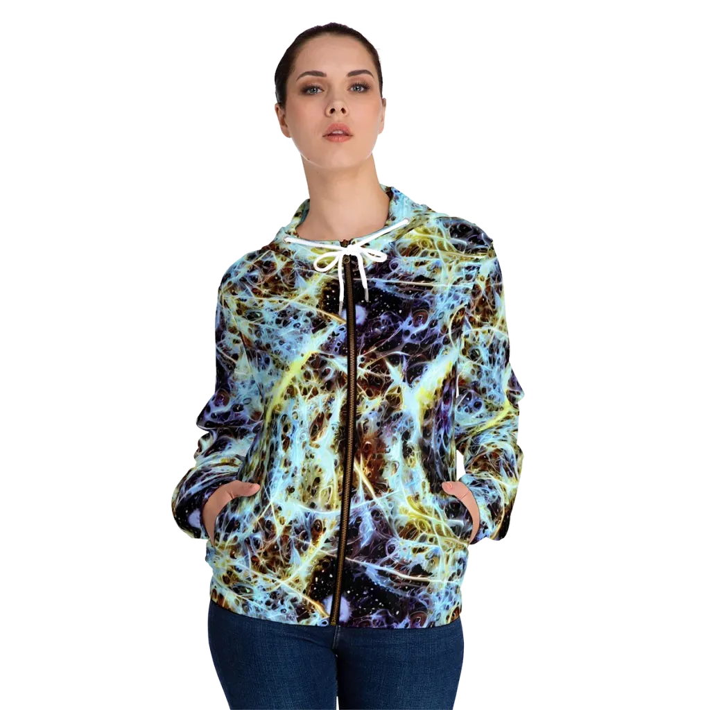 Iridescent Orbit on Women's Full-Zip Hoodie — Front On Person