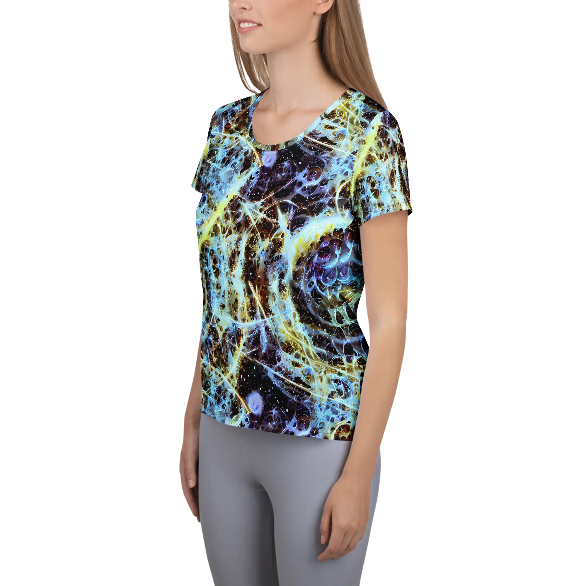 Iridescent Orbit on Women's Athletic T-Shirt — Left