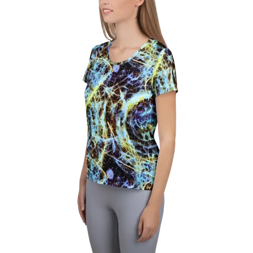 Iridescent Orbit on a Women's Athletic T-Shirt