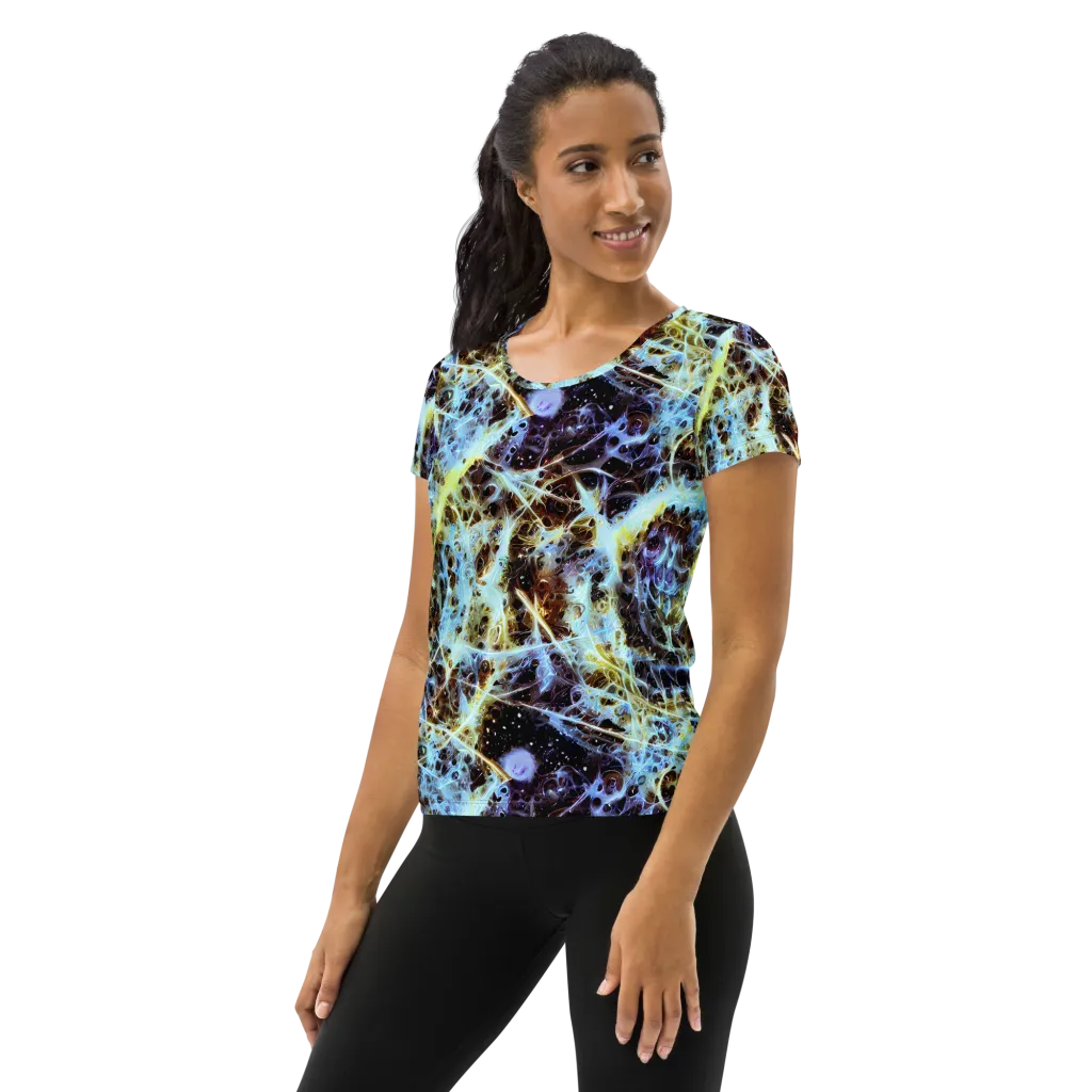 Iridescent Orbit on Women's Athletic T-Shirt — Left