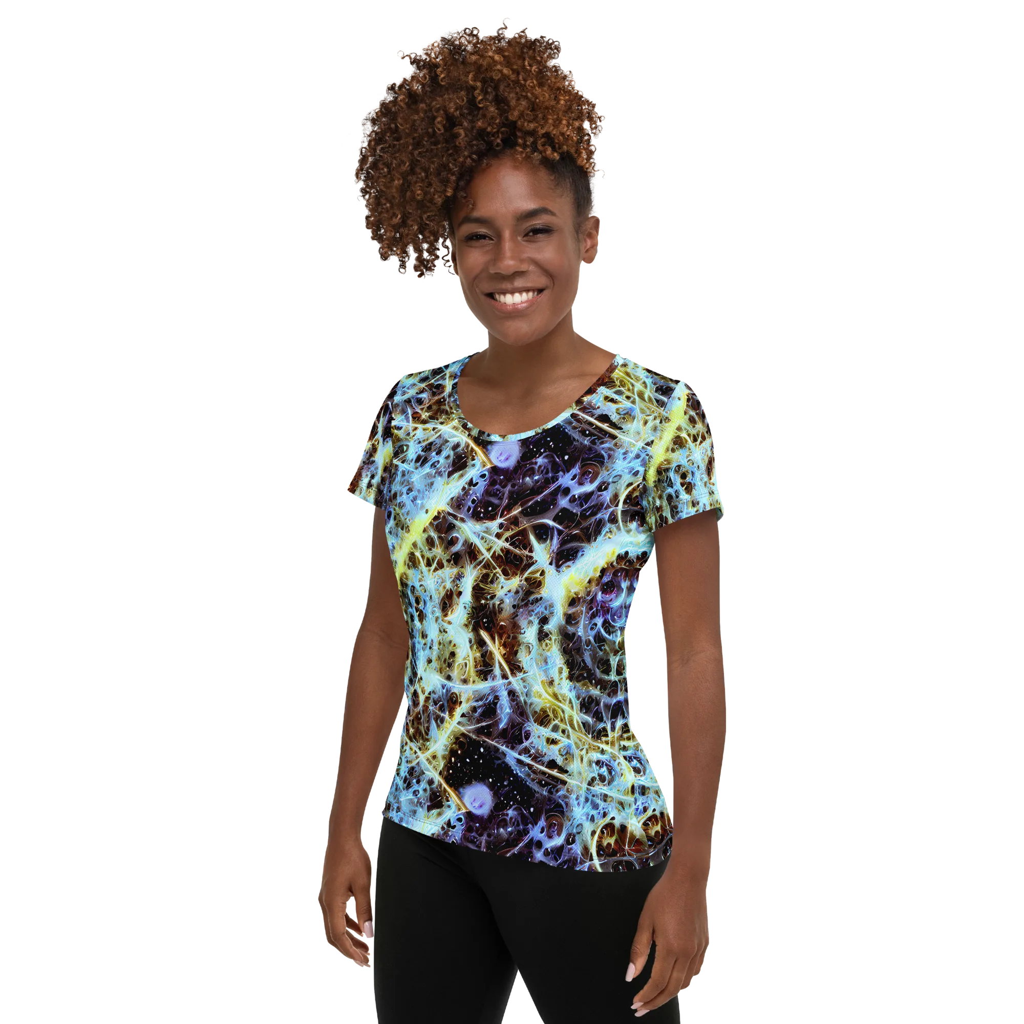 Iridescent Orbit on Women's Athletic T-Shirt — Left