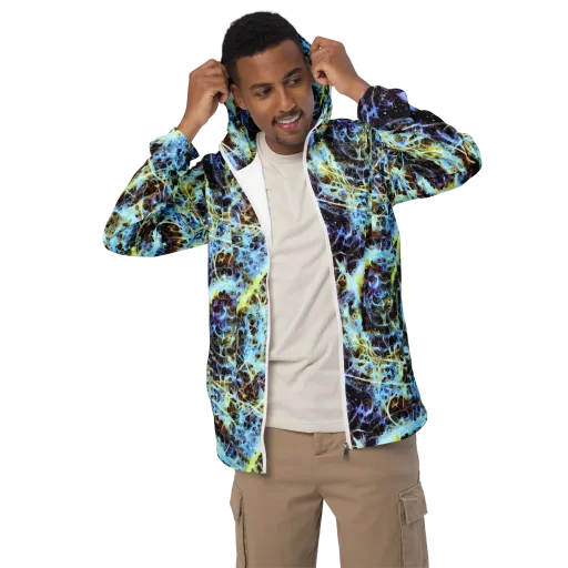 Iridescent Orbit on a Men's Windbreaker