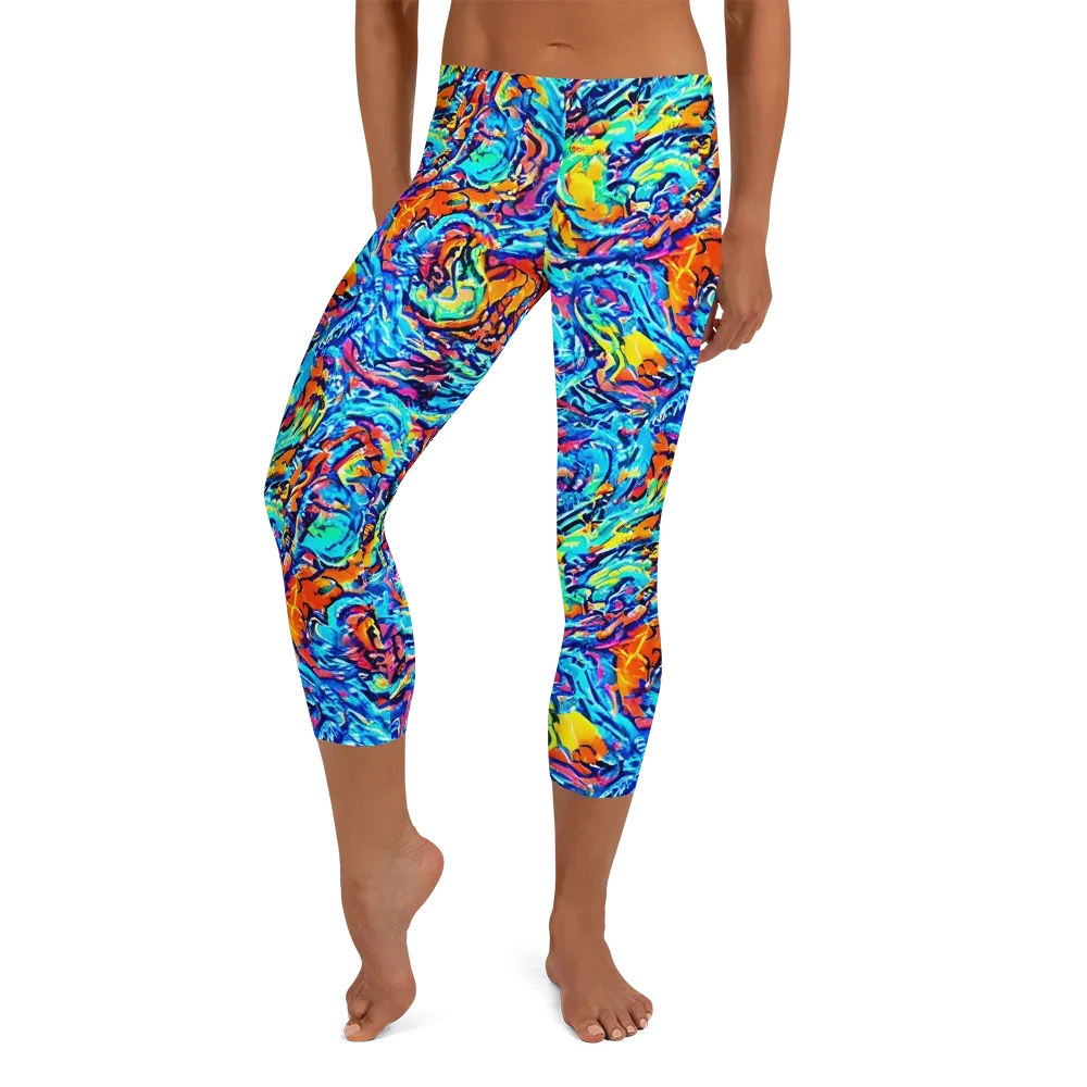 Painted Voltage on Capri Leggings — Front