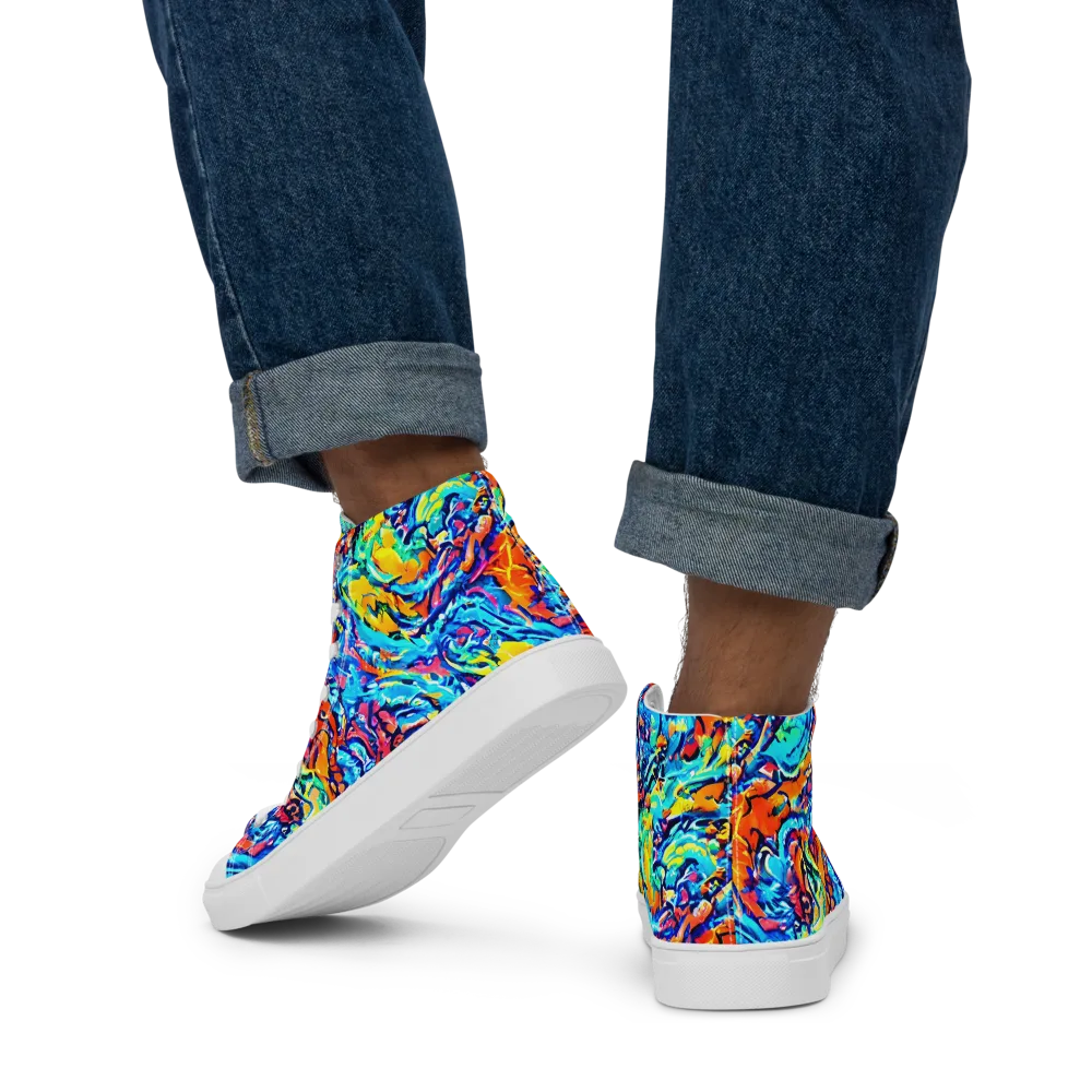 Painted Voltage on Men's High Top Canvas Shoes — Back
