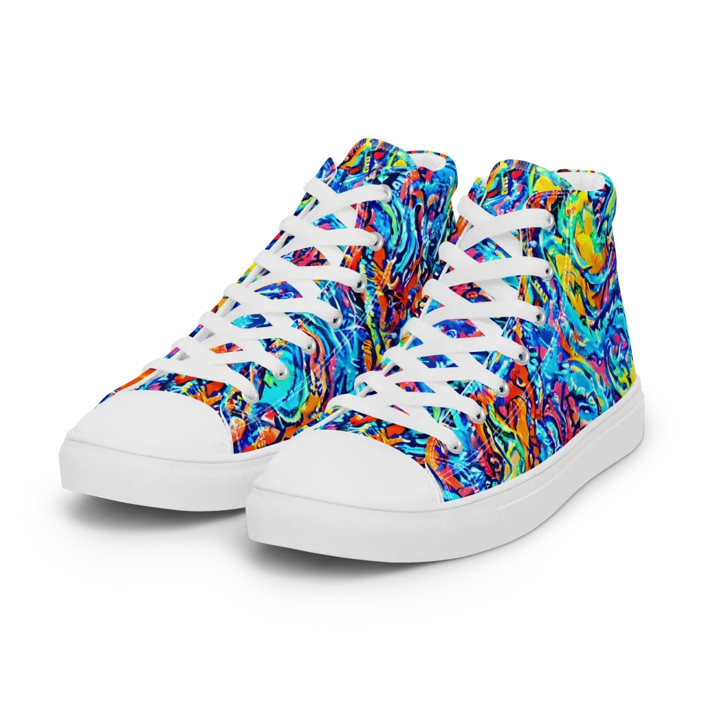 Painted Voltage on Women's High Top Canvas Shoes — Left Front