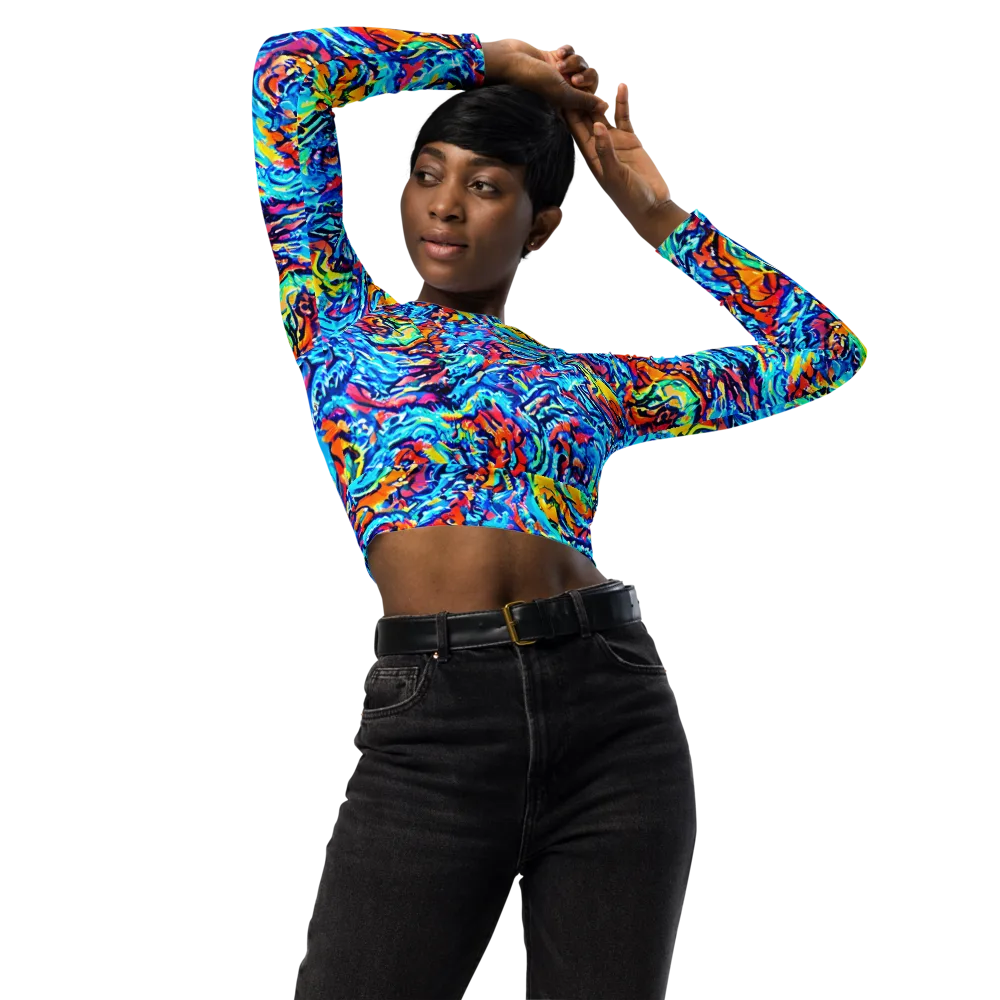 Painted Voltage on Long Sleeve Crop Top — Front