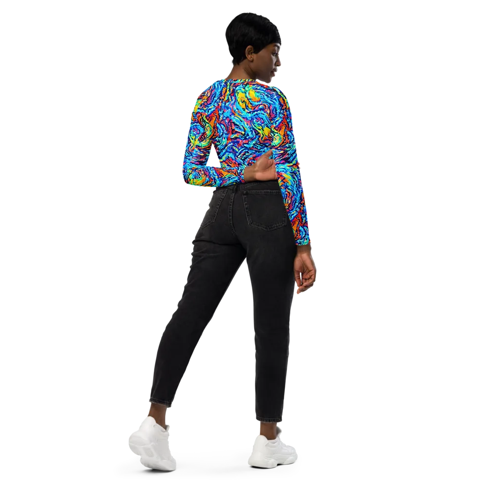 Painted Voltage on Long Sleeve Crop Top — Right Back