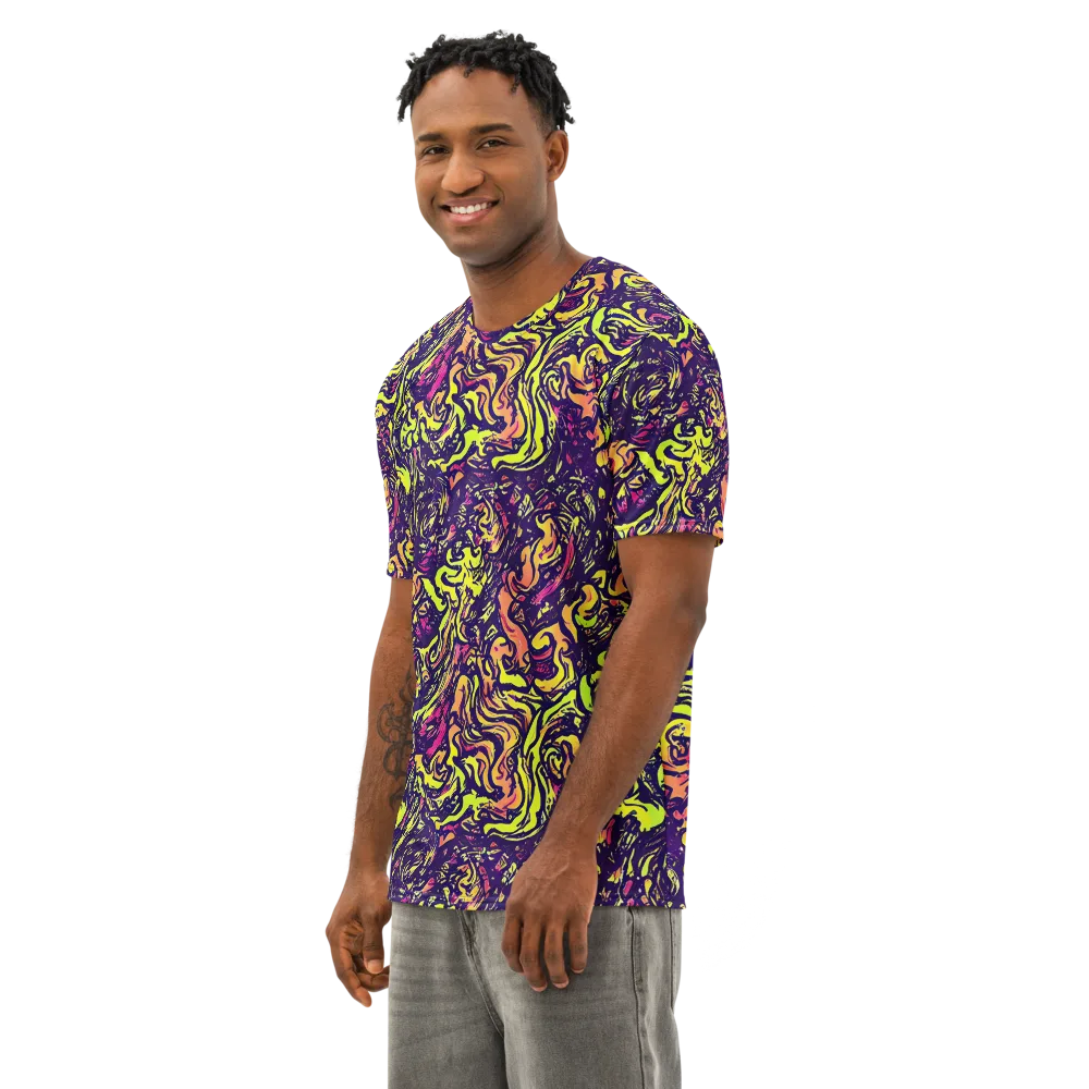 Kaleidoscope Riot on Men's Cotton Crew Neck T-Shirt — Left Front