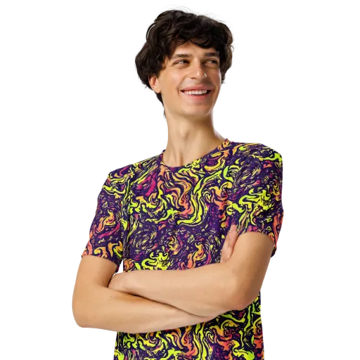 Kaleidoscope Riot on a Men's Crew Neck T-Shirt
