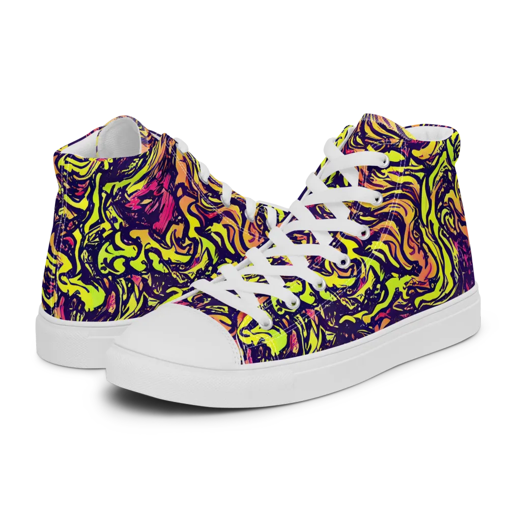 Kaleidoscope Riot on Men's High Top Canvas Shoes — Left