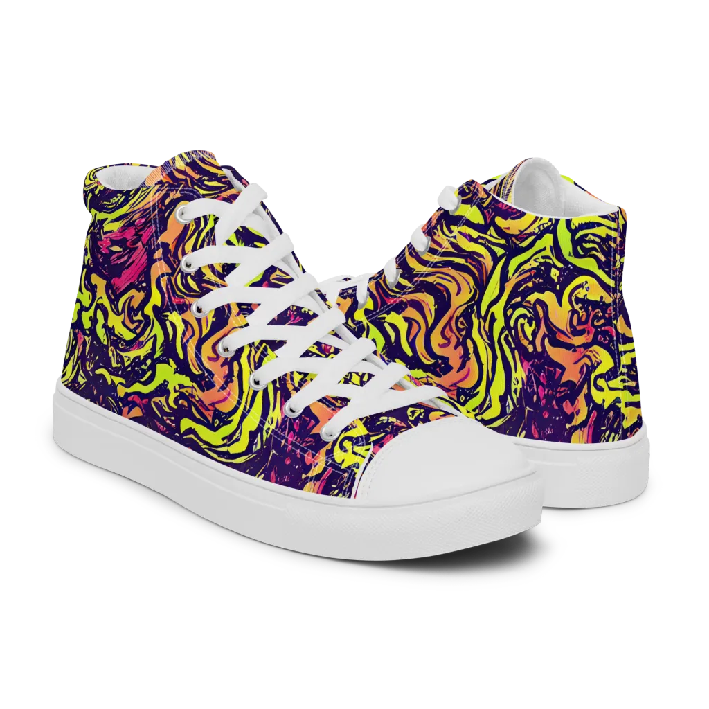 Kaleidoscope Riot on Men's High Top Canvas Shoes — Right