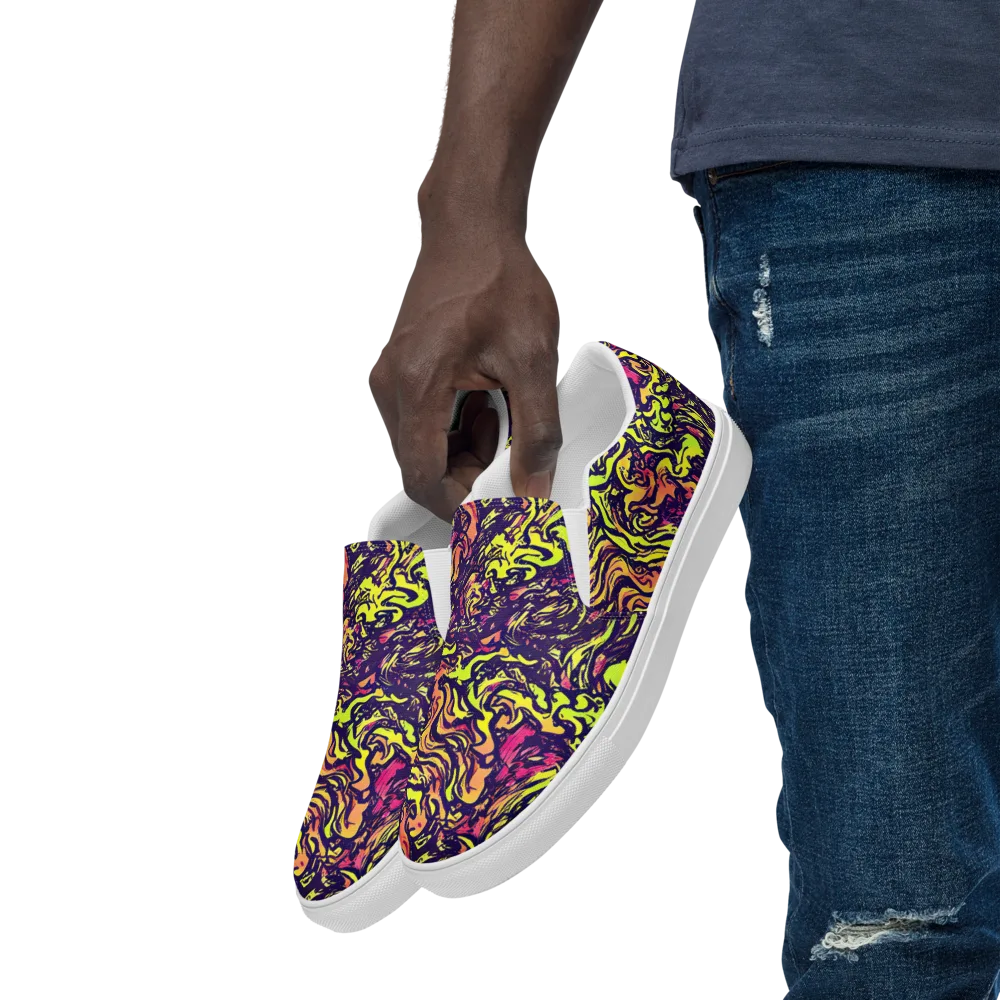 Kaleidoscope Riot on Men's Slip-On Canvas Shoes — Left Front