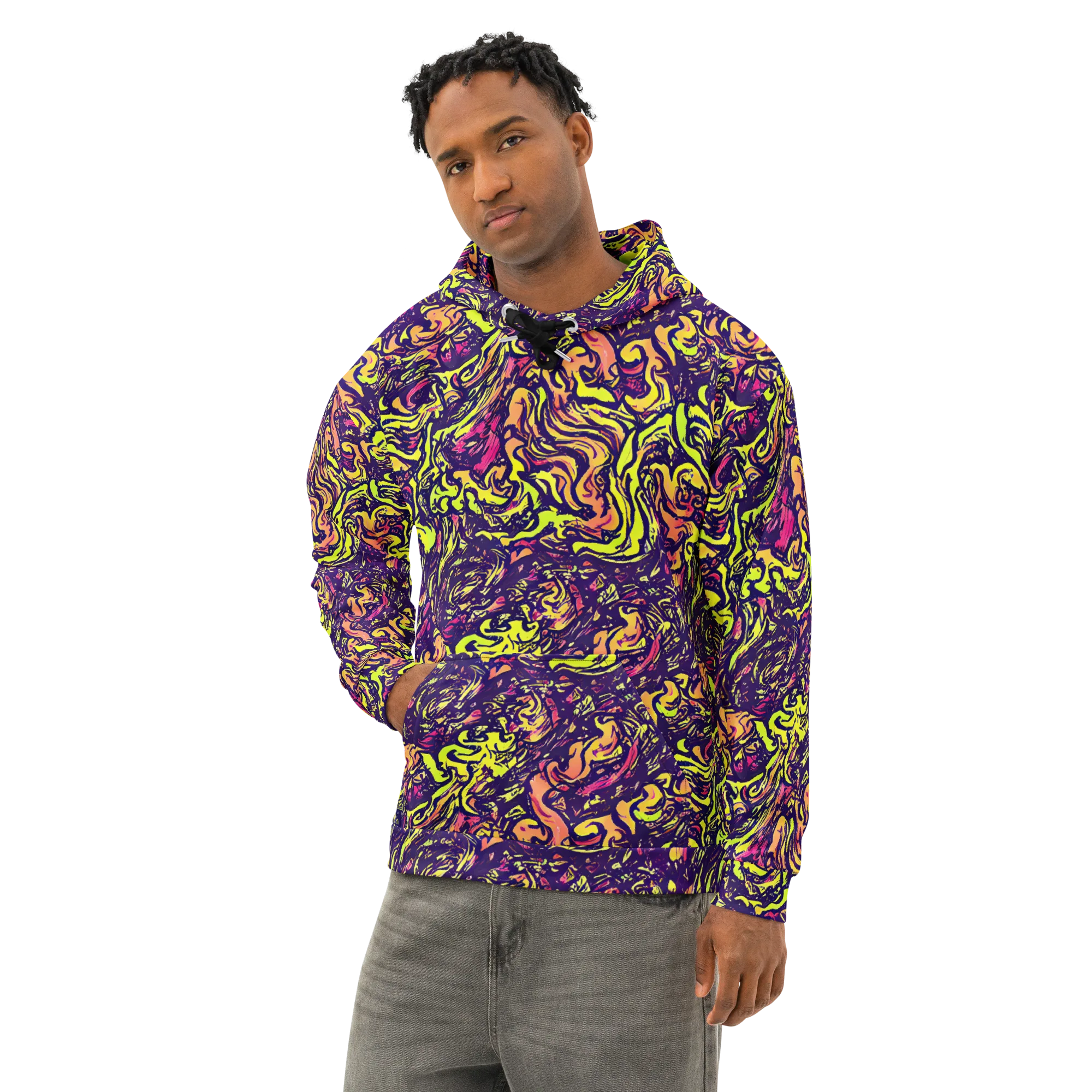 Kaleidoscope Riot on Cotton Hoodie — Left Front