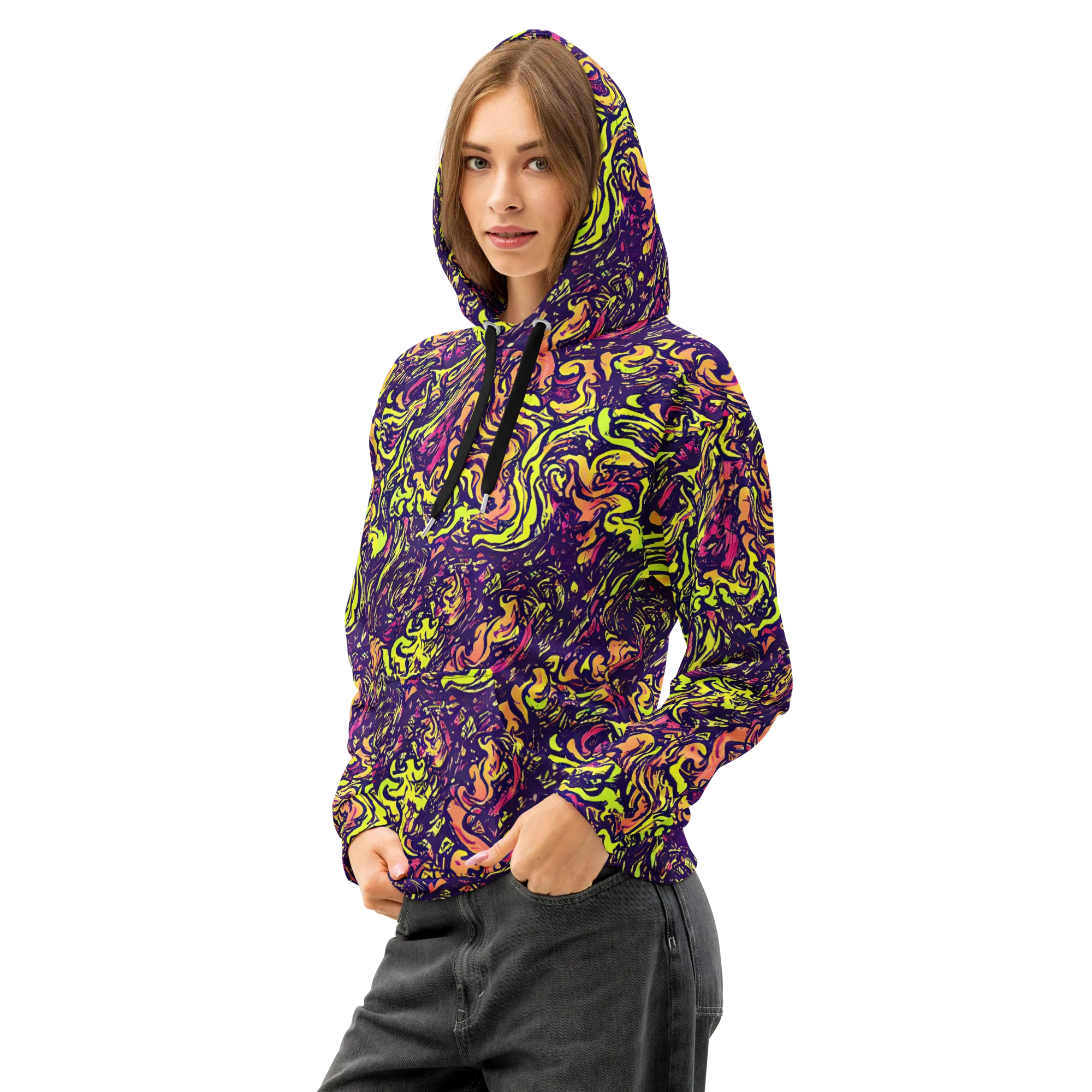 Kaleidoscope Riot on Cotton Hoodie — Left Front