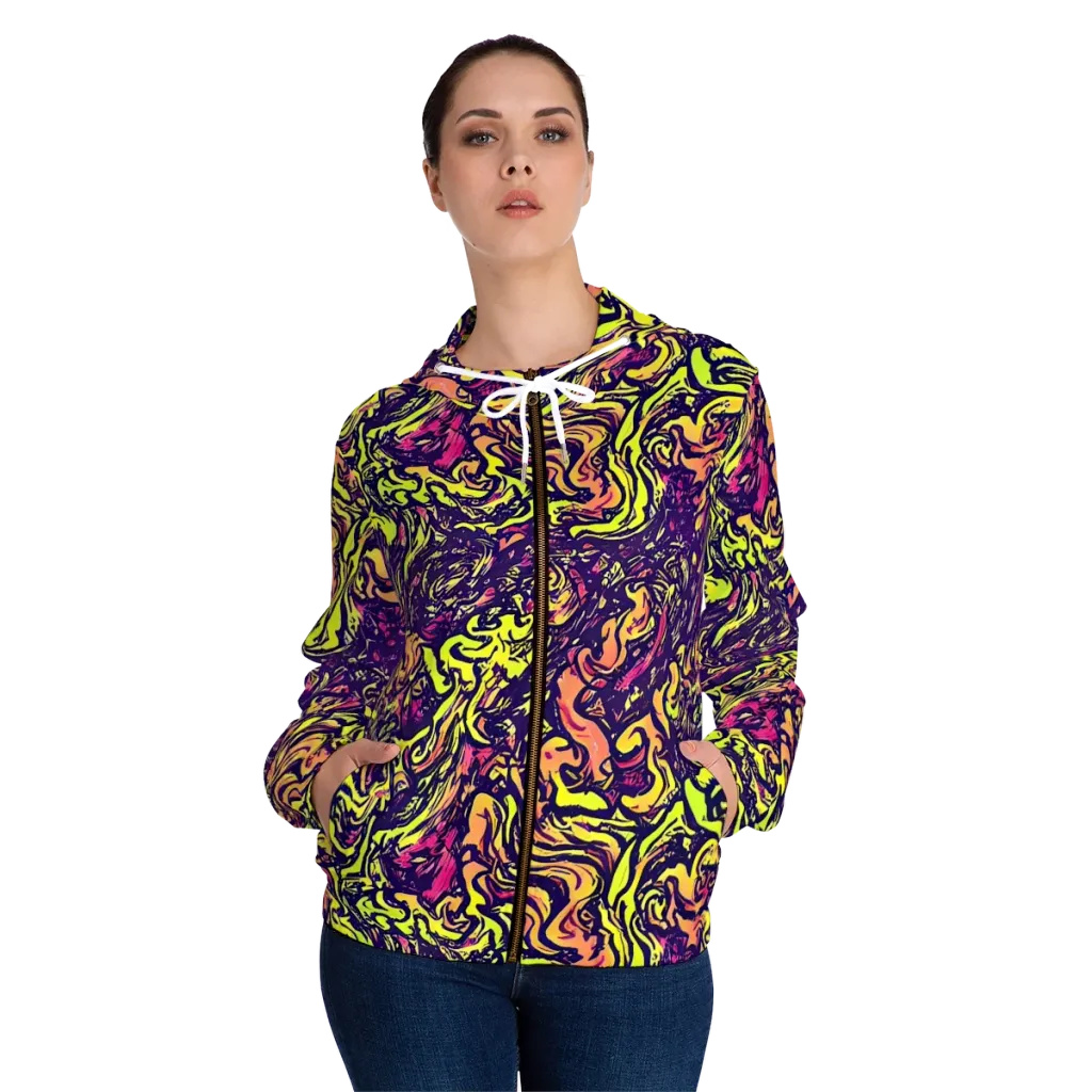 Kaleidoscope Riot on Women's Full-Zip Hoodie — Front On Person