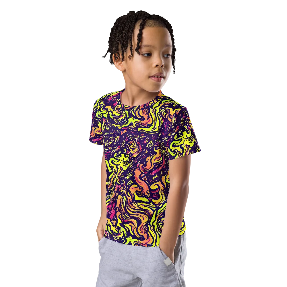 Kaleidoscope Riot on Kids Crew Neck T-Shirt — Left Front