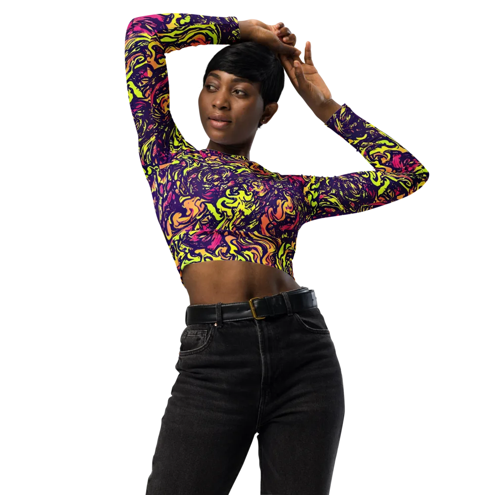 Kaleidoscope Riot on Long Sleeve Crop Top — Front