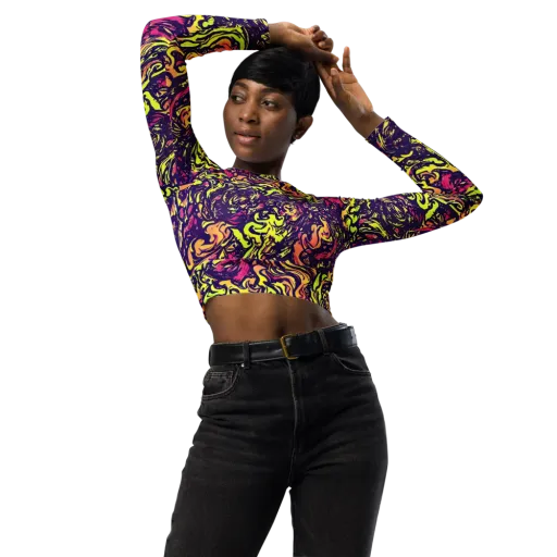 Kaleidoscope Riot on a Long Sleeve Crop Top