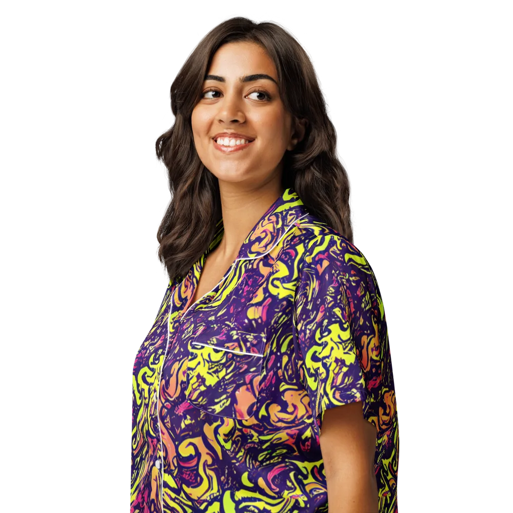 Kaleidoscope Riot on Women's Short Sleeve Pajama Top — Left Front