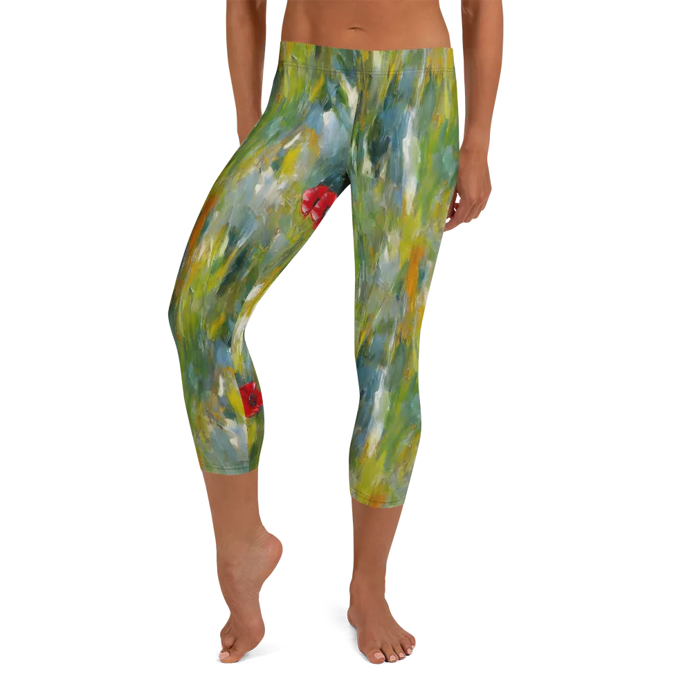 Poppy Impression on Capri Leggings — Front