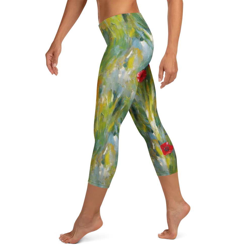 Poppy Impression on Capri Leggings — Left