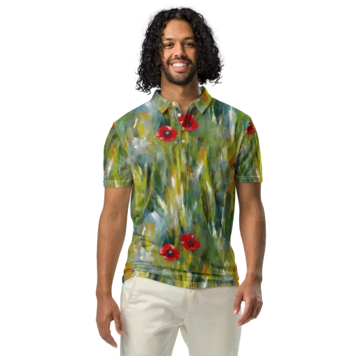 Poppy Impression on a Men's Slim Fit Polo Shirt