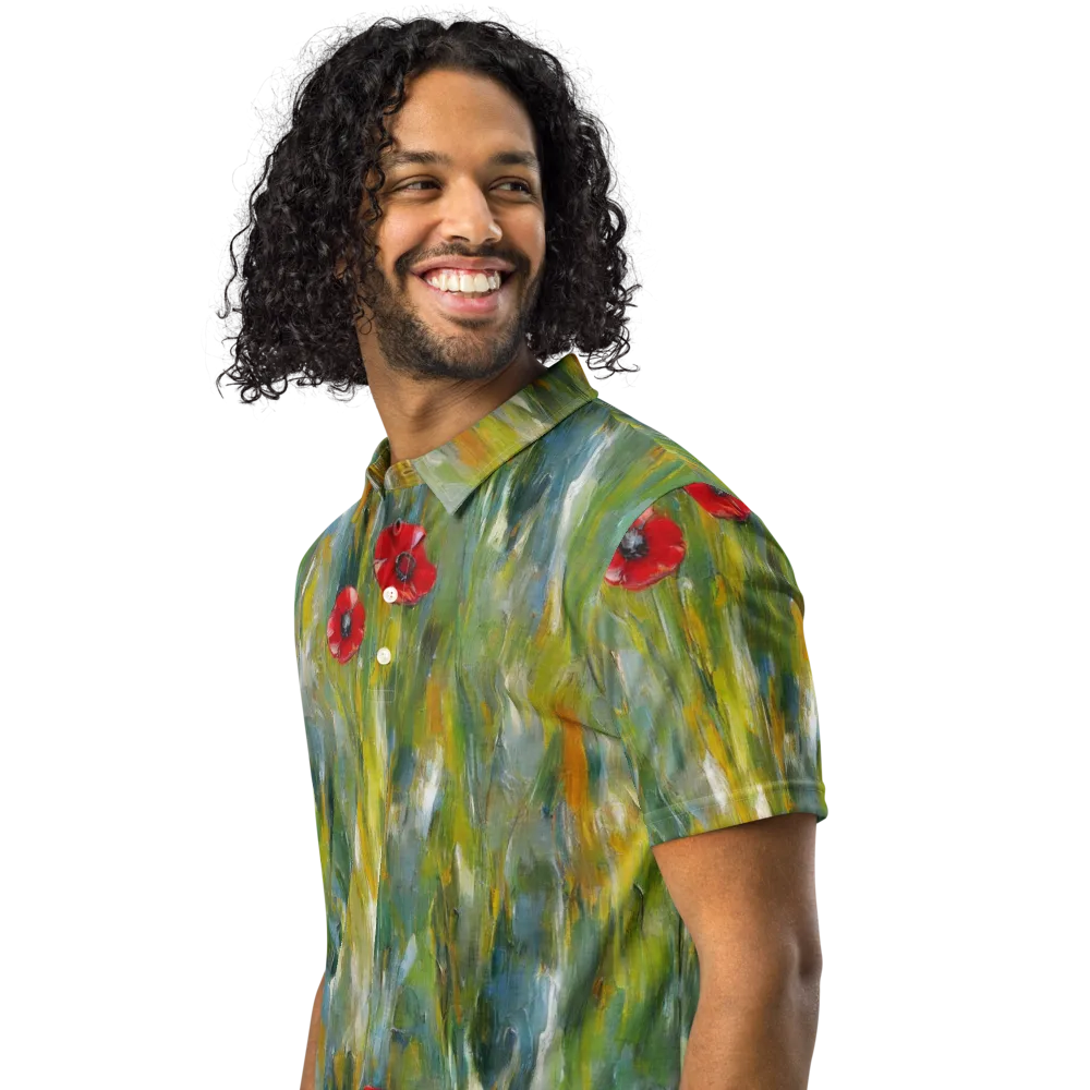 Poppy Impression on Men's Slim Fit Polo Shirt — Left Front