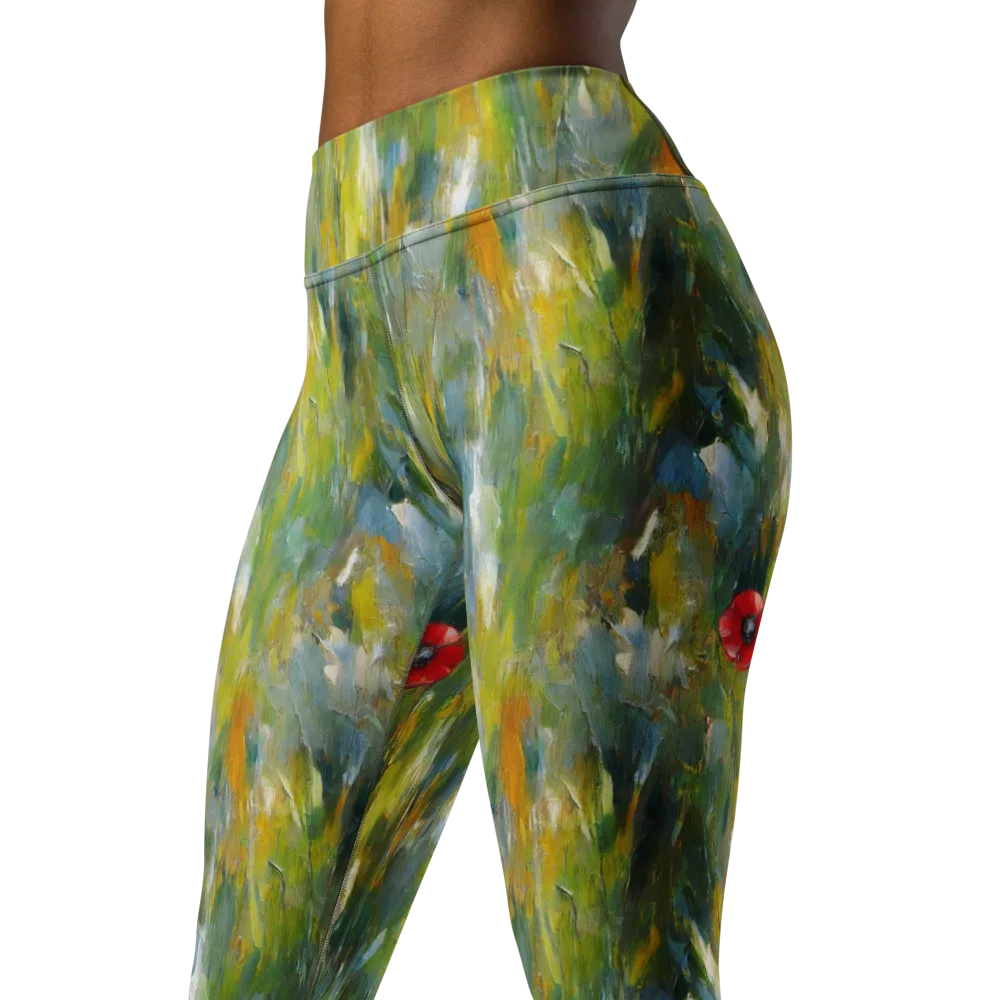 Poppy Impression on Yoga Leggings — Left Front