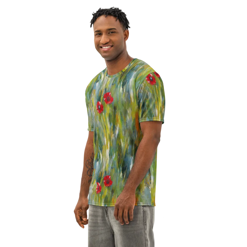 Poppy Impression on Men's Cotton Crew Neck T-Shirt — Left Front