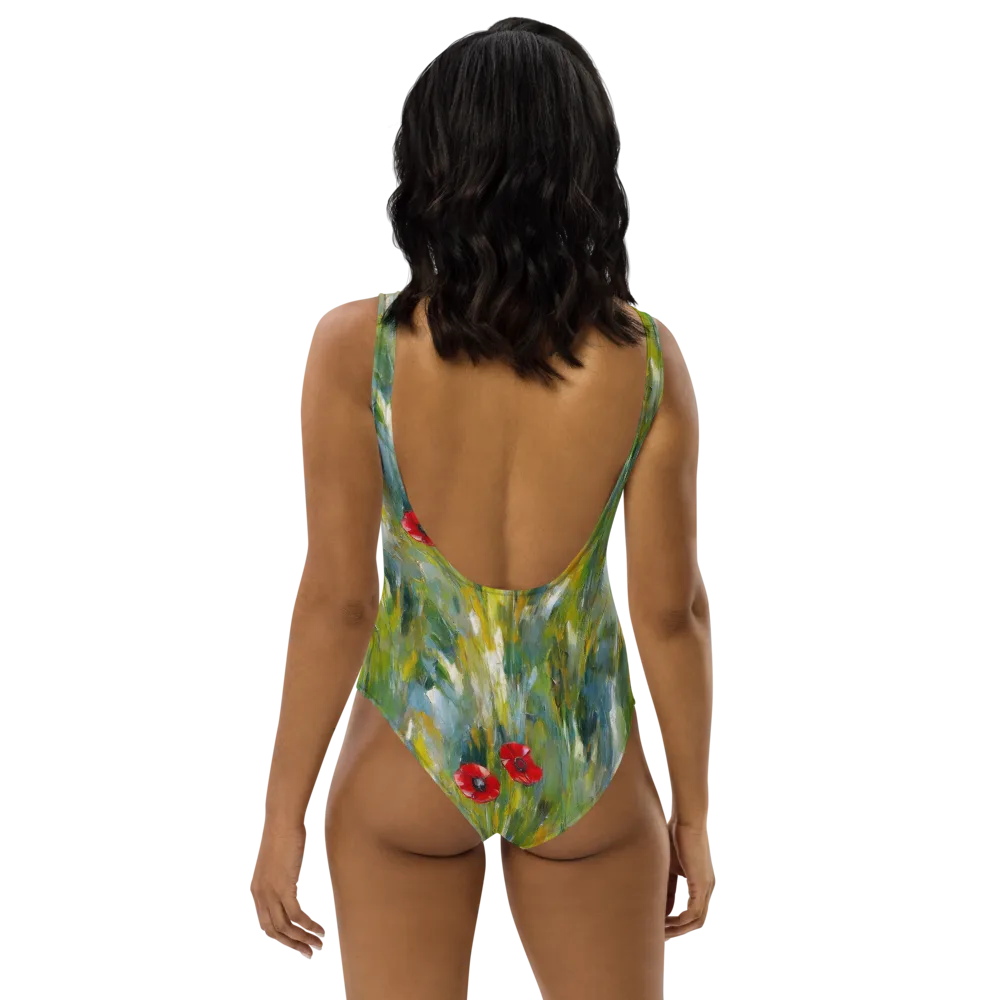 Poppy Impression on One-Piece Swimsuit — Back