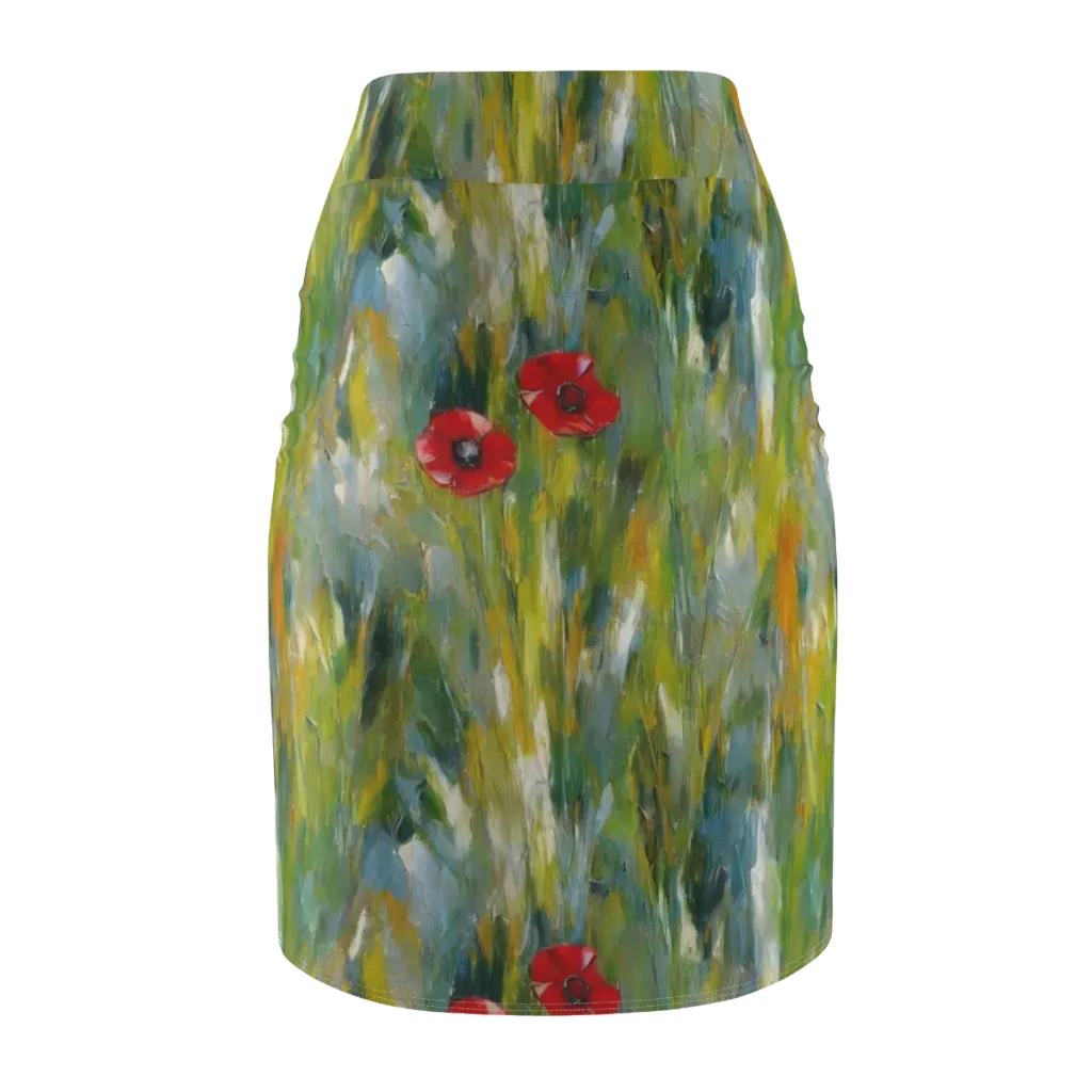 Poppy Impression on Pencil Skirt — Back