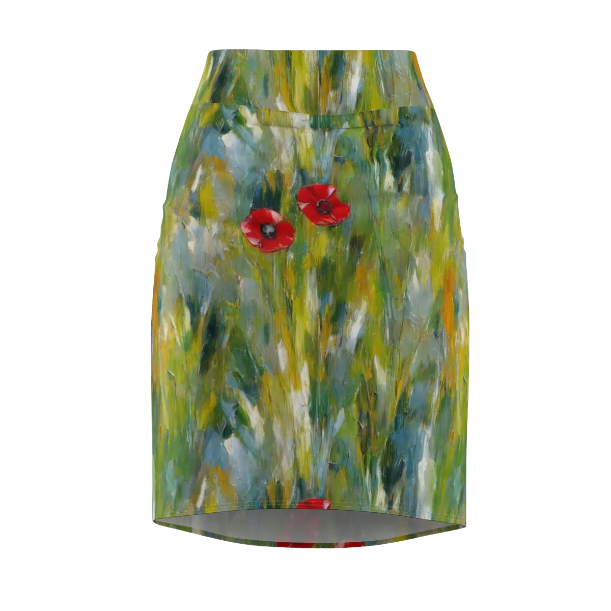 Poppy Impression on Pencil Skirt — Front