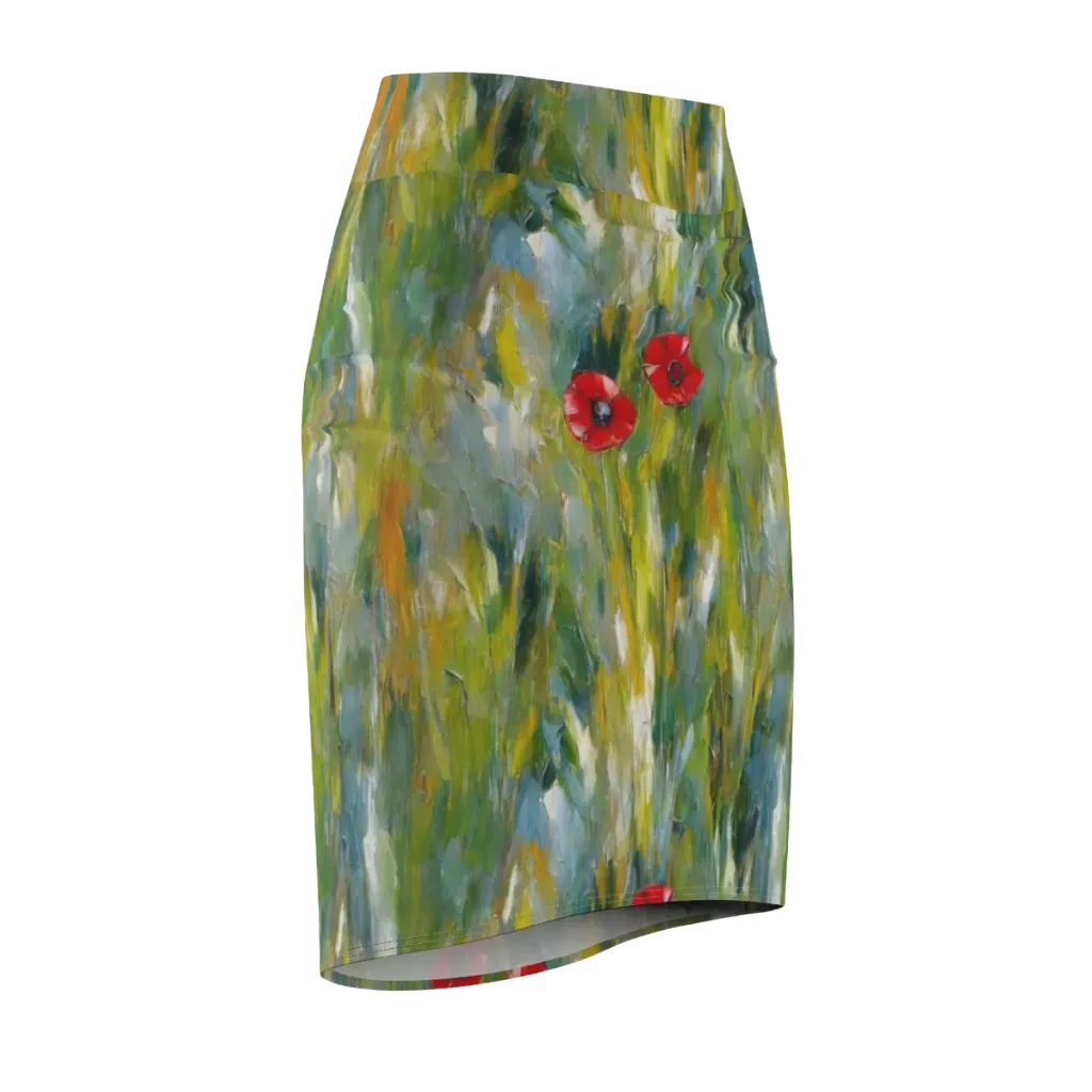 Poppy Impression on Pencil Skirt — Front Side