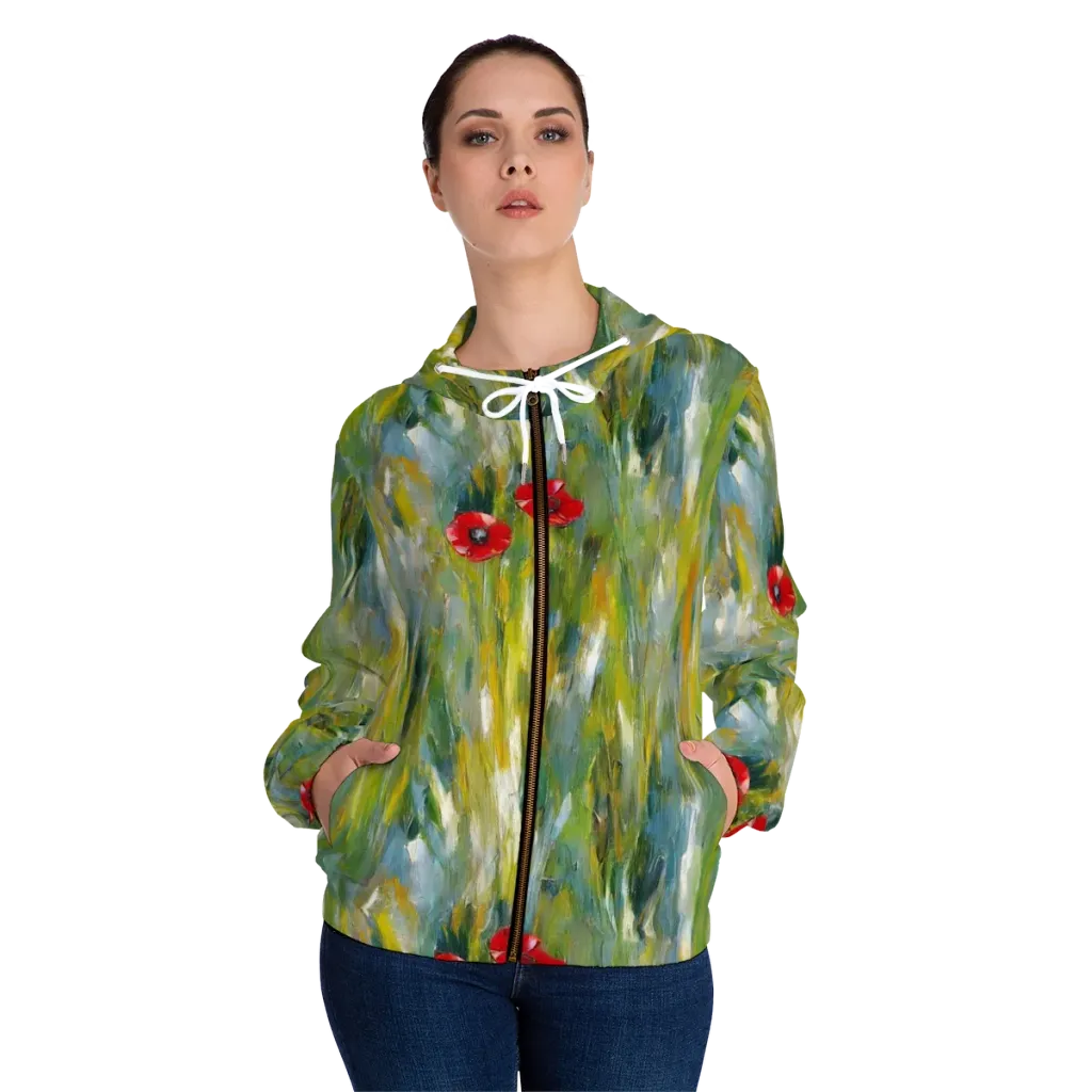 Poppy Impression on Women's Full-Zip Hoodie — Front On Person