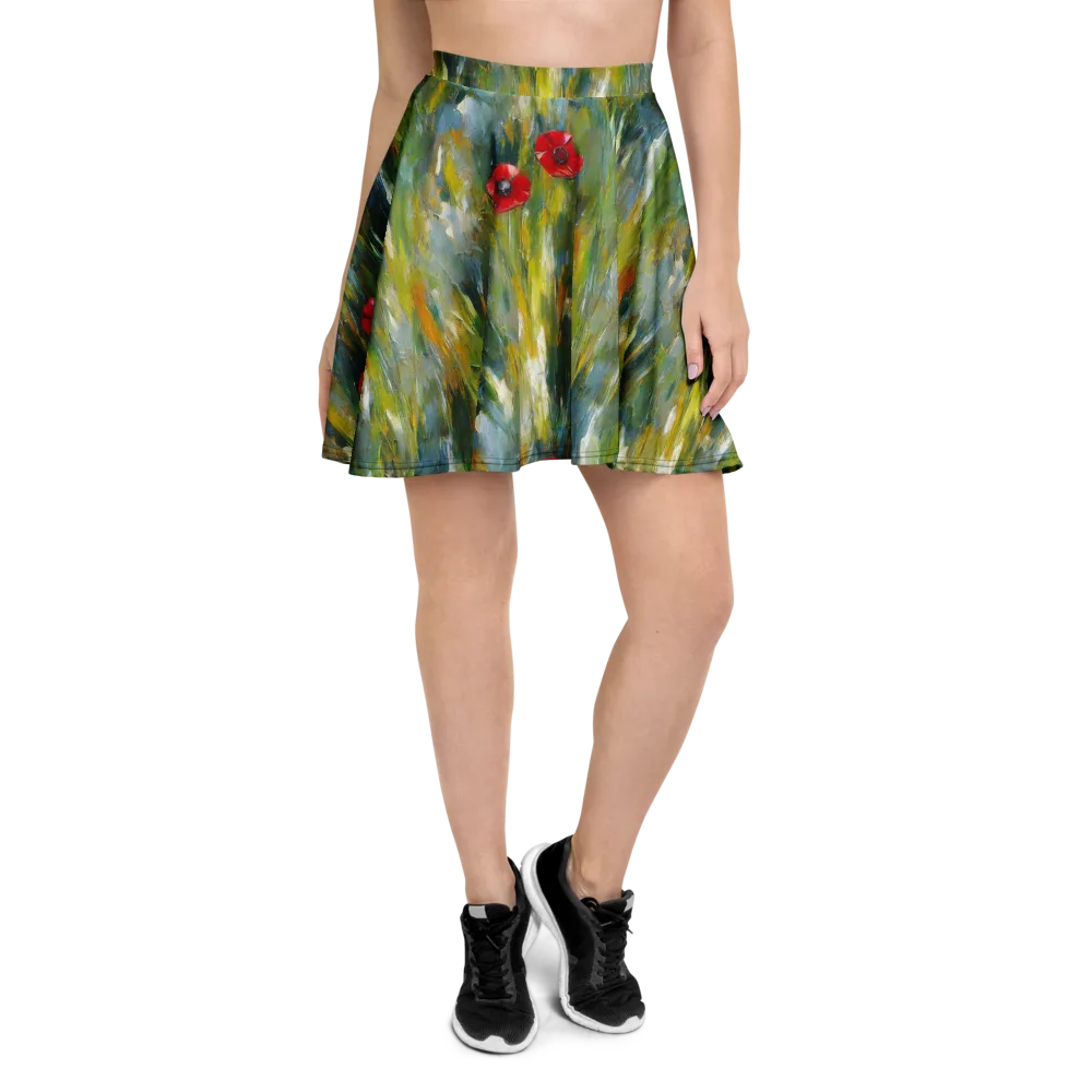 Poppy Impression on Skater Skirt — Front