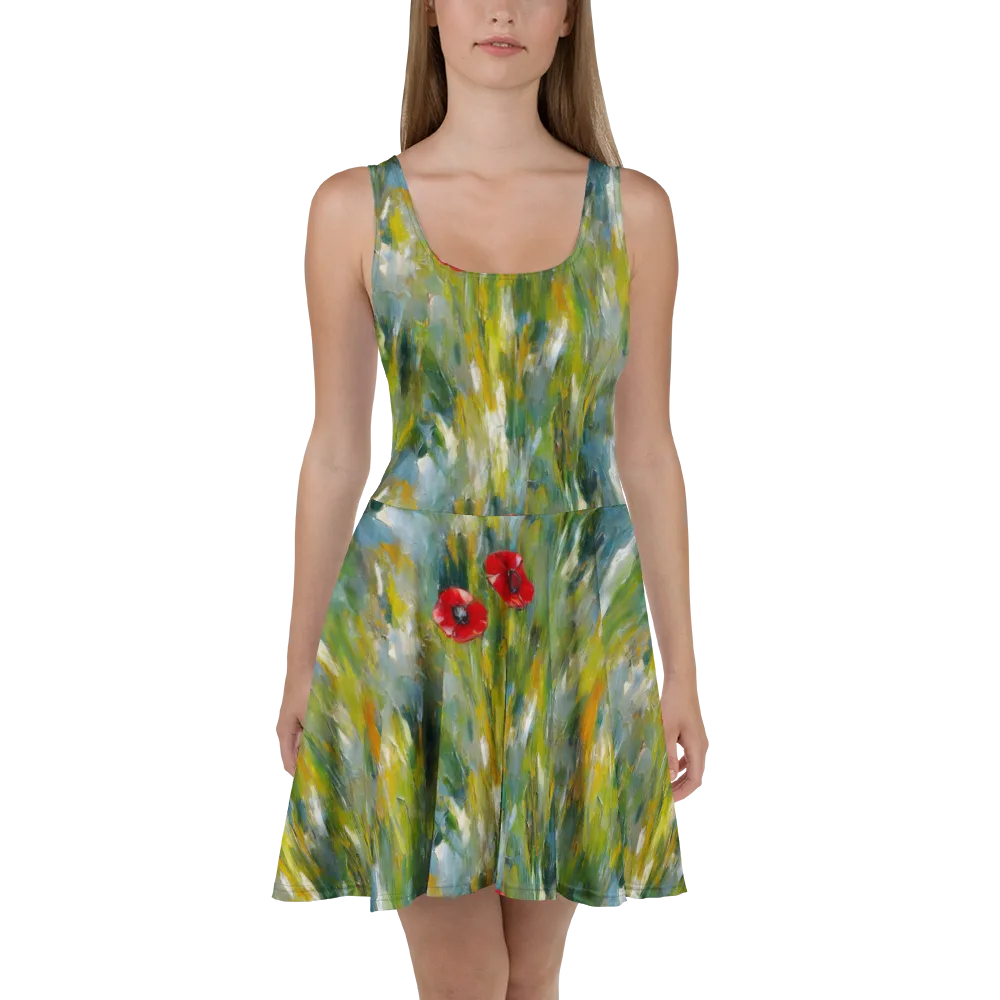 Poppy Impression on Skater Dress — Front