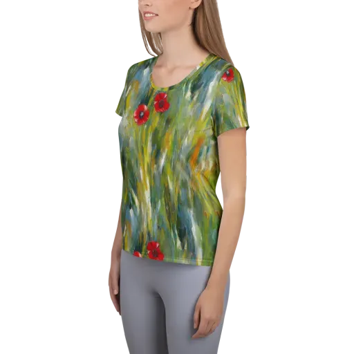 Poppy Impression on a Women's Athletic T-Shirt
