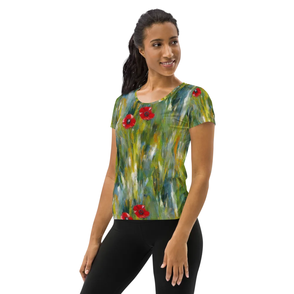 Poppy Impression on Women's Athletic T-Shirt — Left